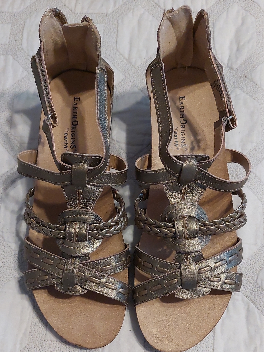 Earth Origins Metallic Bronze Braided Strap Sandals - Bronze/Gold Tones
